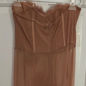 Stunning NOVA Luxe Tan Floor Length Sheer Gown w/Flowers Size M